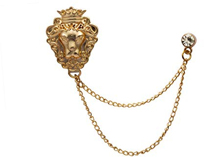 Brooch Lapel Pin for Men Golden Brass Lion Design with Chain Lapel Pin Badge Coat Suit Wedding Gift Party Shirt Collar Accessories