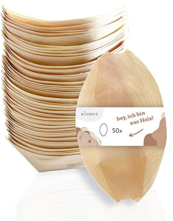 wisefood engångs björkträ snacksskål, brun, 50 stycken fingermatskålar, fartyg, to go snackbricka, biologiskt nedbrytbara dippskålar, ekologisk engångsservis