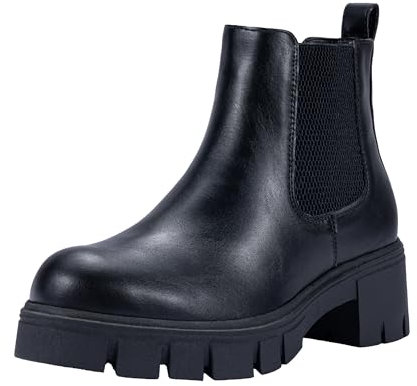 Vepose Women's Black Chelsea Ankle Boots Platform Elastic Slip on 936 Booties with Low Lug Sole Chunky Block Heel Size 8 (CJY936 Black 08)