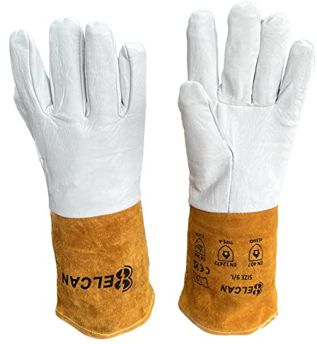 ELCAN Professional gants de soudage en cuir noir ignifuge résistant à la chaleur, vêtements de travail pour le soudage à l'électrode, TIG, MIG, MAG, barbecues, cheminées, fours...