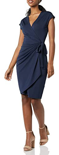 Amazon Essentials Damen Klassisches Wickelkleid mit Flügelärmeln (erhältlich in Übergröße), Marineblau, M