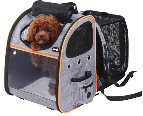 Natuya Hunderucksack,Katzenrucksack,Atmungsaktive Erweiterbar Faltbar Rucksack Hund,Mit Anti-Öffnen Reißverschluss und Transparentes Fenster,Für Haustiere bis zu 12 kg