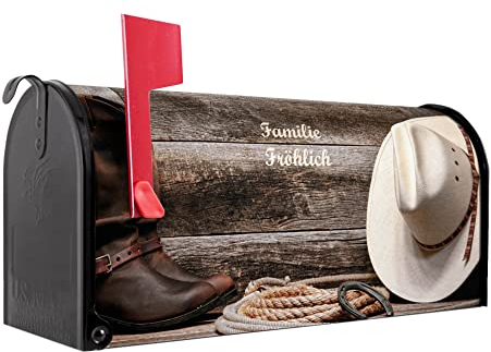 banjado® Amerikanischer Briefkasten - US Mailbox/Letterbox mit Motiv Linedance Set 51x22x17cm - Postkasten Stahl aus Amerika – Briefkasten amerikanisch schwarz pulverbeschichtet