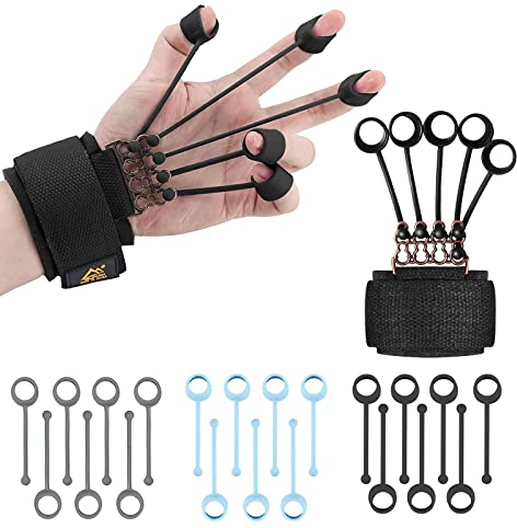 Fingertrainer Handtrainer Fingertrainer mit Drei Kräften 20kg, 40kg, 60kg Trainer Finger 21 Trainingsringe, Hochelastisches Silikon, Alu-Befestigungsrahmen Blau