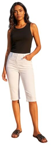 Roman Knee Length Jeggings for Women Ladies Stretch Denim Shorts Jeans Cropped Trouser Capri Pants Summer Cotton Legging Pedal Pusher Legged Crop Spring Cutoff Work - White - Size 12