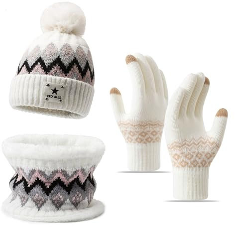 TYXHXTF Conjunto Bufanda y Gorro y Guantes, 3 en 1 de Punto Sombreros Slouchy Calentar Gorro, Guantes Termicos Mujer, Bufanda Mujer Invierno, para Esquí Diario Deportes al Aire Libre
