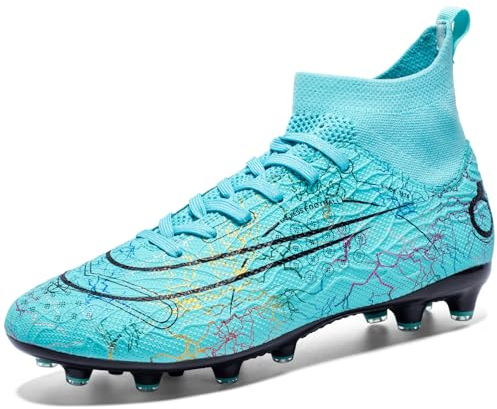 PiDaGlobal Fußballschuhe Herren Professionelle Kinder High Top Kunstrasen Fussballschuhe Stollenschuhe Kickschuhe Jugendliche Athletics Trainingsschuhe Outdoor Sportschuhe 39EU Türkis