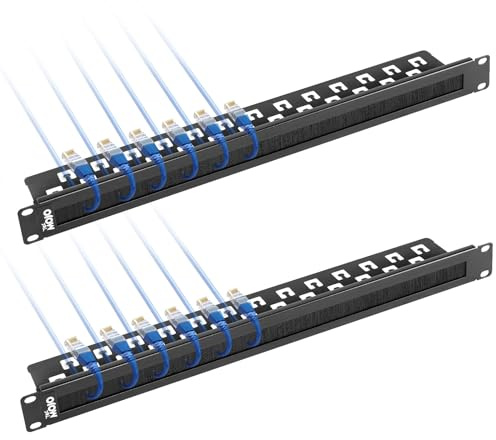 1U 2 Pack Brush Panel, Brush Strip Plate for Cable Entry&Management, Server Rack Cable Organizer with Tidy Brush for 19in Network Rack/Server Rack/Cabinet Enclosure, Black