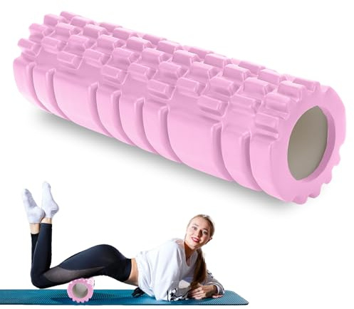 Rouleau de Massage Adulte Unisexe Rouleau Massage en Mousse à Quadrillage Foam Roller pour Soulager les Tensions Musculaires la Pression dans le Dos Rouleau de Massage Musculaire 30×8cm (Rose)