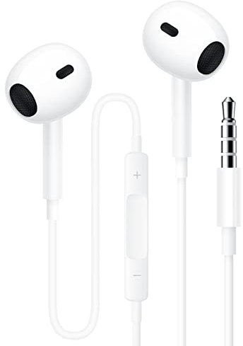 2 Pack Earphones, In-Ear Headphones Wired Earbuds, Half in Ear Earphones 3.5mm Jack, Wired Headphones with Microphone and Volume Control for Phone, Smartphone, MP3, Most 3.5mm Audio Devices