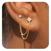 SIXDUTON Pendientes para Mujer de Plata de Ley 925 con Cadena, Hipoalergénico Chapada en Oro de 18K Circoniña Pendientes Helix Tragus Piercing Joyería (Oro)