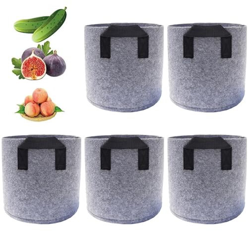 katmerio Lot de 5 sacs de plantation en tissu de 20 l avec poignée - Réutilisables - Pour la culture de pommes de terre, tomates, légumes, fleurs