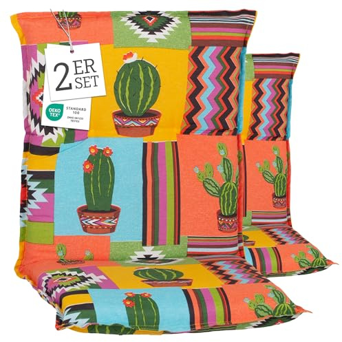Beo® Turin Niedriglehner Gartenstuhl-Auflagen 2er Set | Waschbar bei 30 Grad | Atmungsaktive Sitzkissen Outdoor | Made in EU | Öko-Tex Standard | UV-beständig | Extra Dicke Polster