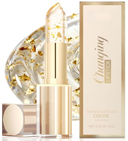 Colour Changing Lipstick PH Adjusting Lipstick, Temperature Sensitive Lip Balm with Gold Foil, Transfer Proof & 24H Hydrating, Long Lasting Moisturizing Glossy Shine for All Skin Tones Women