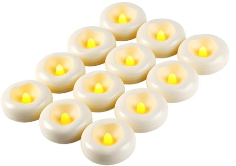 YAOBLUESEA 12 candele LED galleggianti impermeabili senza fiamma tremolanti, si illuminano a contatto con l'acqua, per piscina, matrimonio, vaso, decorazione della casa (5,8 cm*2,5 cm)