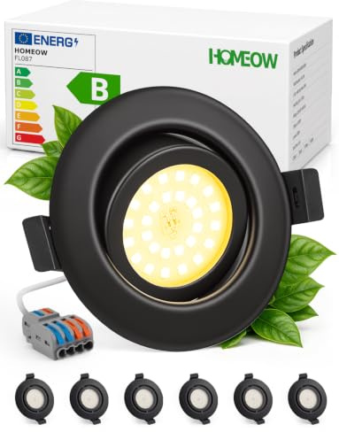 HOMEOW LED Einbaustrahler 230V Metallgehäuse Warmweiß IP44 Schwarz 6er Set