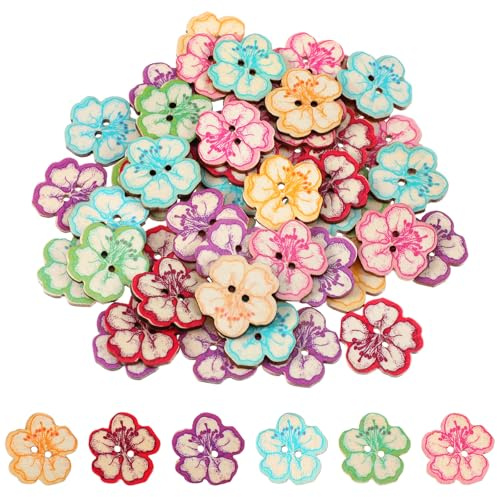 Xindojuz 50 PCS Mixed Vintage Wooden Buttons for Sewing, 2 Holes Assorted Colors Round Decorative Flower Buttons for DIY Clothes Crafts Scrap-Booking Jewelry Decorations Handmade Projects (25mm)