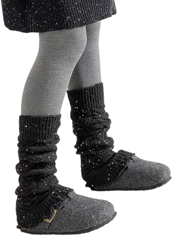 Calzini pieghevoli riutilizzabili per bambini con disegni luccicanti elasticizzati comodi lavabili in lavatrice per tutte le occasioni Calzature per ragazze Glitter scaldamuscoli, Nero , 3-13 years