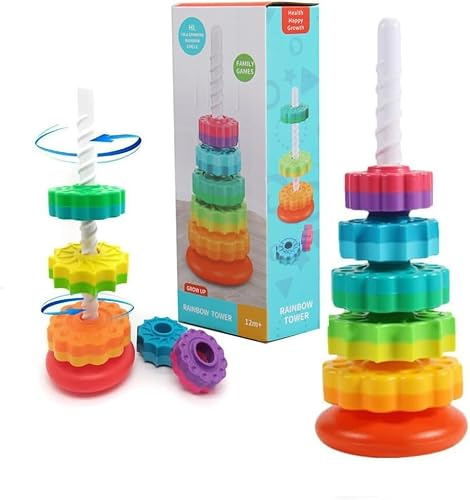 Starnearby Tour Empilable Rotatif, Jouet Rotatif Bébé Arc-en-Ciel Empilable, Pyramide pour Bébé Jouet à Empiler, Anneaux Empilables, Jouets éducatifs Précoces pour 12 Mois et Plus (5PCS)