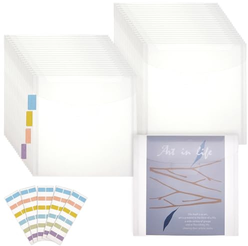 SUPERFINDINGS 60 sacchetti di plastica trasparenti in formato A5, con 240 etichette adesive, in cartone, per la casa, l'ufficio, il fai da te, 6,61 x 6,77 pollici, 16,8 x 17,2 cm