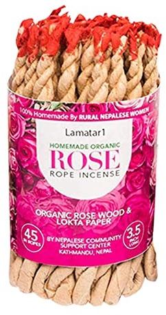 Aromatherapy Home Made Organic Rose Tibetan Rope Incense Handmade in Nepal - Each Bundle Contains Approx. 45 in Ropes Used for - Aesthetic Reasons, and in Therapy, Meditation, and Ceremony.
