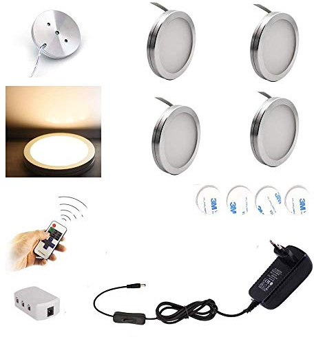 AIBOO LED Schrankleuchten 4er Komplettset, Unterbauleuchten Mit Fernbedienung, Küchenlampen Vitrinenbeleuchtung Warmweiß 2700K, Unterbauleuchte Set Inklusiv Alle Zubehör
