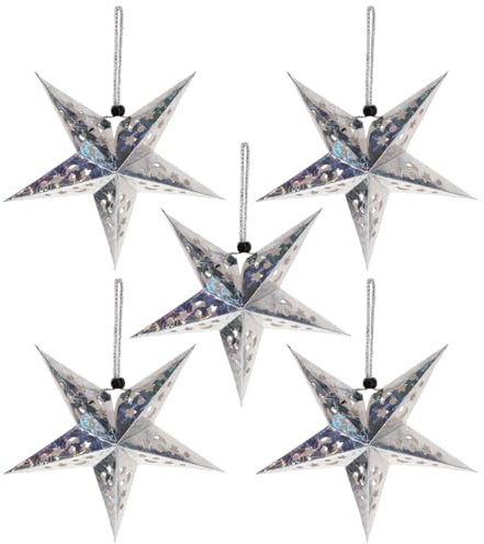 Holibanna Hanging Paper Star Lantern Ceiling Twinkle Pentagram Lampshade Christmas Wedding Party Ornament 30CM 5Pcs