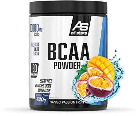ALL STARS BCAA Powder 420g Passion Fruit - BCAA Pulver vegan und zuckerfrei, Enthält 5000mg Leucin, 2500mg Valin und 2500mg Isoleucin, Aminosäuren Komplex hochdosiert