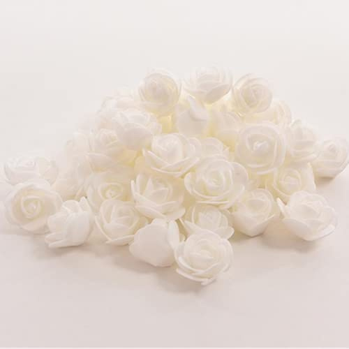 Mini rose finte fiori artificiali, 100 pezzi, 3,5 cm, testa di rosa rossa in schiuma per fai da te, accessori per casa, feste, decorazioni per la casa e baby shower (bianco)