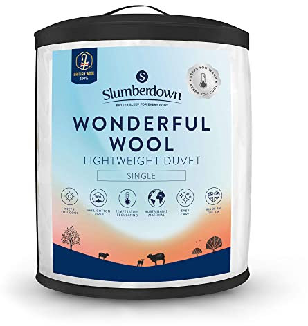 Slumberdown British Wool Single Duvet 3-5 Tog Lightweight & Cooling Summer Quilt for Hot Sleepers | 100% British Wool, Naturally Regulates Temperature, Hypoallergenic & UK Made (135 x 200cm)
