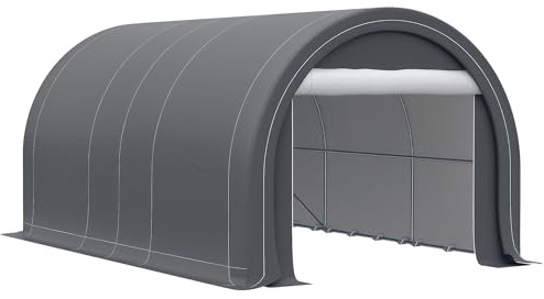 Outsunny 10' x 16' Carport, Heavy Duty Portable Garage Storage Tent with Large Zippered Door, Anti-UV PE Canopy Cover for Car, Truck, Boat, Motorcycle, Bike, Garden Tools, Outdoor Work, Gray