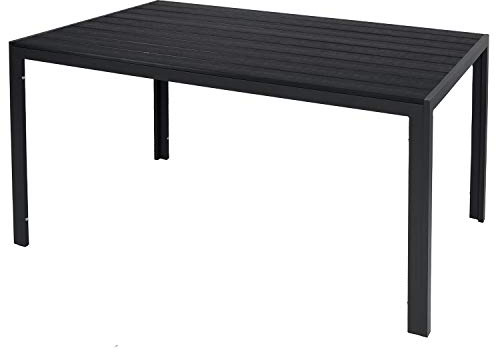 INDA-Exclusiv Wetterfester Aluminium Gartentisch anthrazit/schwarz Esstisch Gartenmöbel Tischplatte WPC Holzimitat witterungsbeständig, Maße Tische:180cm x 90cm