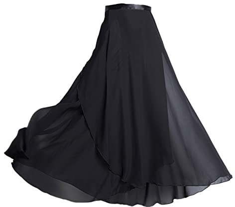 Newwyt Falda de Baile de Gasa para Mujer Falda de Baile Larga para niñas Falda clásica de Ballet Falda de Baile Skate Over Bufanda Falda Ropa de Baile Fibra de poliéster Negro
