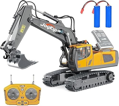 JoyKip Remote Control Excavator Toy 11 Channel 2.4Ghz RC Construction Vehicle with Metal Shovel - Truck Toys for Kids, 680° Rotation, Lights and Sound - 1/20 Scale Tractor Digger for Boys 6+