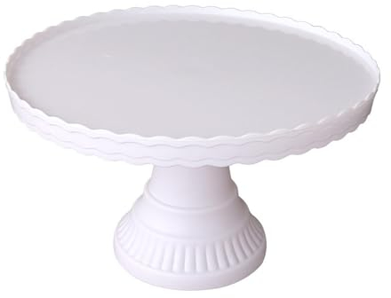 ulafbwur Alzata per torte in plastica antiscivolo, 30,5 cm, design ondulato, piatto da dessert per matrimonio, bianco