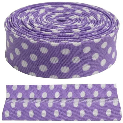 Aerzetix – C73181 – dekorativt snedband 4,5 meter x 20 mm – av 35 % polyester och 65 % bomull – lila med vita prickar