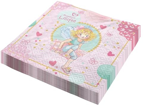 Party Factory `Prinzessin Lillifee´ 20 Papier Servietten, 33x33cm, bunt, 3-lagig, Einwegservietten für Kindergeburtstag oder Mottoparty