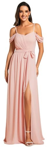 Ever-Pretty Robe de Demoiselle d'honneur Dos Nu Fendu Bretelles sans Manches Mousseline Taille Empire Robe de Cérémonie d'été Élégante Rose 40