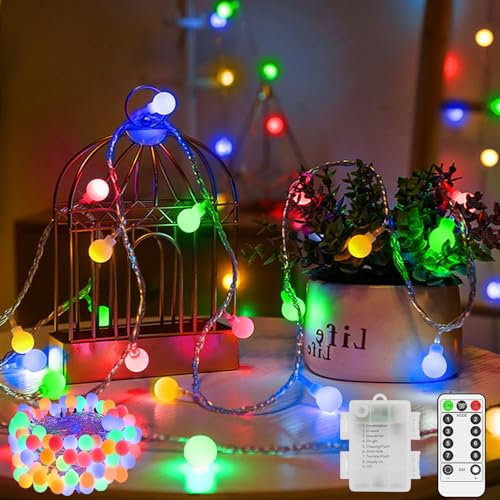 LYNNON 13M 100 LED Lichterkette Batterie Außen Bunt Dimmbar Lichterkette Kugeln Wasserdicht 8 Modi Fernbedienung Timer für Innen Kinderzimmer Balkon CampingZelt Party Hochzeit Weihnachtsbaum Deko