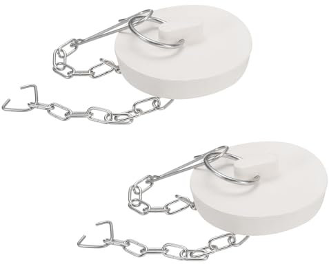 QUARKZMAN 2Pcs Bouchons de Baignoire en Caoutchouc 48-49mm Bouchon d'Évier de Cuisine, Bouchon de Vidange de Salle de Bain avec Anneau de Traction et Chaîne en Acier Inoxydable, Blanc