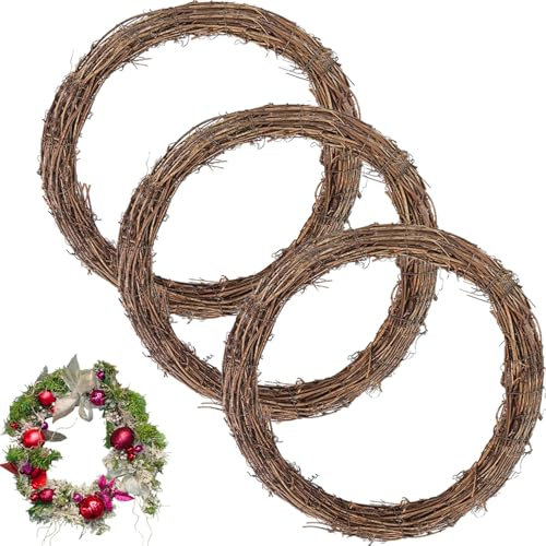 LOSYHU 30cm Natural Grapevine Wreaths, 3PCS Rattan Wreath Vine Branch Wreath DIY Wreath Frame, Hand-woven Rattan Wreaths for Front Door Wall Hanging, Wedding and Party Decors