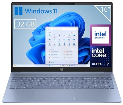 HP OmniBook 5 - Ordenador portátil de 16 2K (Procesador Intel Ultra 7-255U, 32GB RAM, 1TB SSD, Intel Graphics, Windows 11) Azul - Teclado QWERTY Español