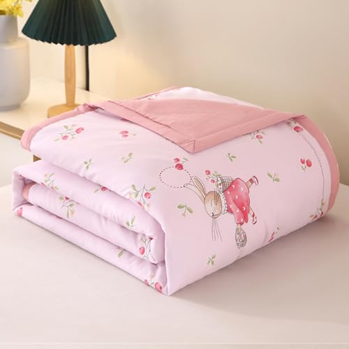 Odot Coverless Duvet King 4.5 Tog 200X230 cm - Summer King Coverless Quilt Pink Bunny Printed, Reversible Comforter Bedspreads Blanket Throw For Bed