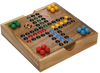 SiamMandalay Premium Holz-Brettspiel Ludo - Handgefertigtes Spielset in Reisegröße, 16 cm, kompaktes Design mit Würfeln & 16 bunten Spielsteinen - klassisches Strategiespiel für Erwachsene und