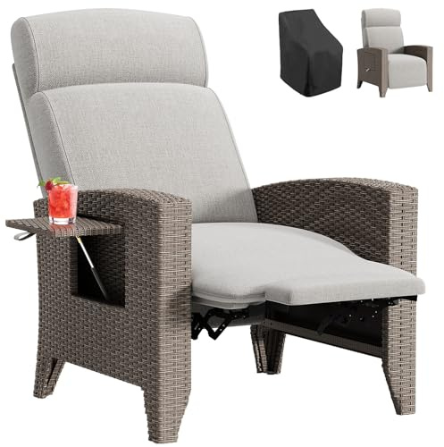 YOGFWV Tumbona de jardín de ratán, respaldo ajustable, con mesa auxiliar oculta, sillón de relax para jardín con reposapiés, adecuada para terraza, piscina y balcón (beige/marrón izquierdo), 1 paquete