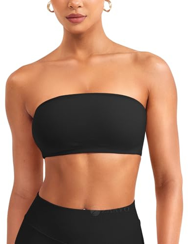 ZAAYO - Reggiseno a fascia senza spalline da donna, bustier senza ferretto, top a tubino senza spalline, senza cuciture, con strisce in silicone antiscivolo, Nero , S