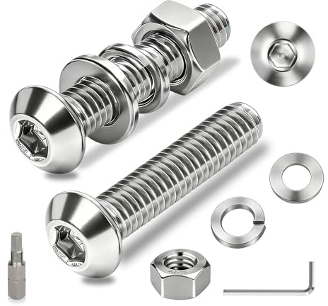 Ecitruz 20 st M6-skruvset, linshuvudskruvar M6 x 20 mm platt huvudskruvar insexkant rostfritt stål A2 V2A rundhuvudskruvar gängskruvar med muttrar och brickor för möbelinstallation