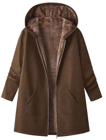 bawilom Women's Fleece Lined Jacket Winter Coat Warm Thicken Sherpa Parka Jackets Casual Full Zip Up Fuzzy Outwear with Hood