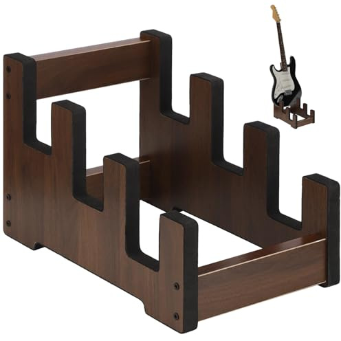 BATTIPAW Wooden Guitar Stand, 3-tier Multiple Guitar Display Rack, Space-Saving Bass Display Holder Guitar Stool with 3 Slots & Foam Padding for Home, Studio, Shop