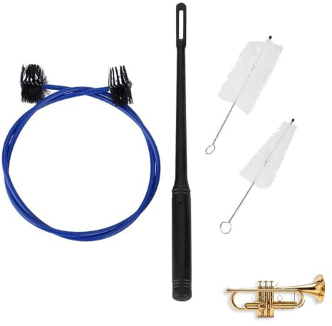 Kukyller Kit de cuidado de limpieza de trompeta de 4 piezas, kit de limpieza, cepillos de palo para trompeta, boquilla de latón, cuidado de llaves con aceite de válvula, aerosol de pulido
